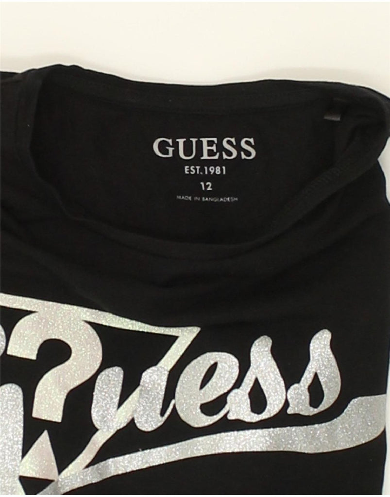 GUESS Girls Graphic Top Long Sleeve 11-12 Years Black | Vintage Guess | Thrift | Second-Hand Guess | Used Clothing | Messina Hembry 