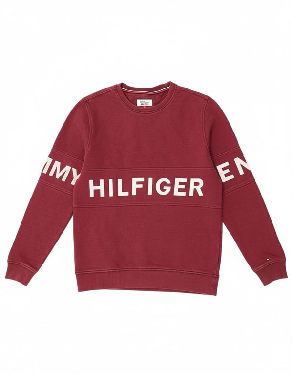 Tommy Hilfiger Mens Graphic Sweatshirt Jumper Small Burgundy Cotton