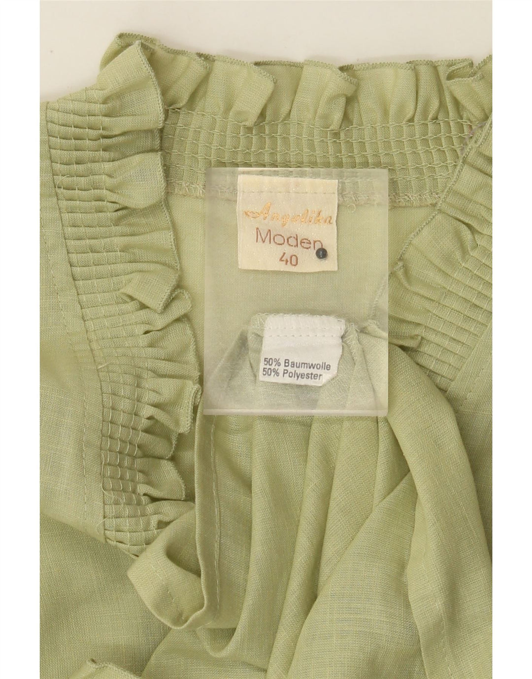 Vintage Womens 3/4 Sleeve Ruffle Front Blouse Top EU 40 Medium Khaki Heart