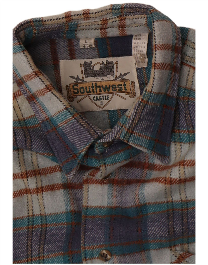 Southwest Mens Flannel Shirt Size 41/42 Large Blue Check Cotton