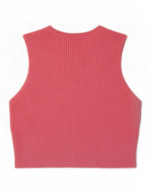 Zara Womens Crop Vest Tank Top UK 8 Small Pink Cotton