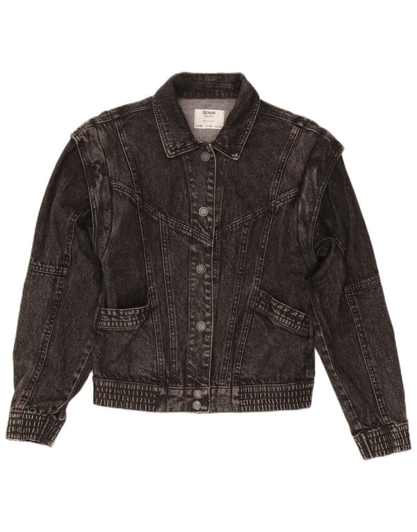 Bershka Womens Loose Fit Denim Jacket UK 6 XS Grey Cotton