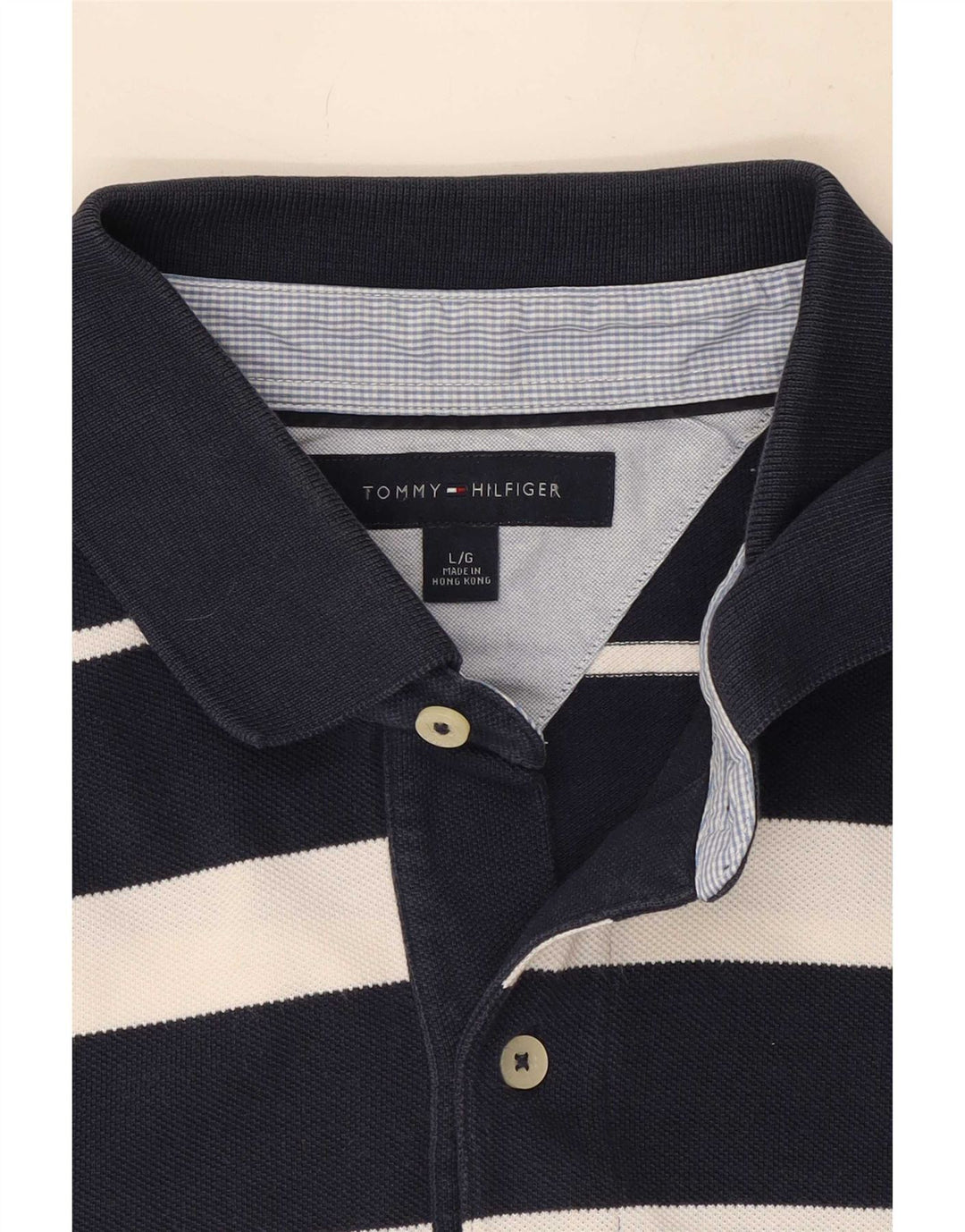 Tommy Hilfiger Mens Polo Shirt Large Navy Blue Striped