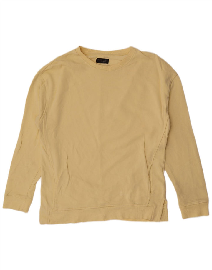 Zara Mens Sweatshirt Jumper Small Yellow Cotton