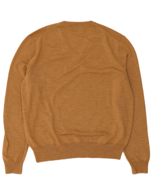 Polo Ralph Lauren Mens V-Neck Jumper Sweater Large Brown Merino Wool