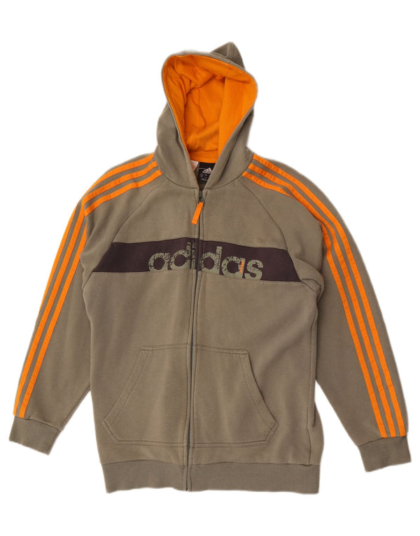 Adidas Boys Graphic Zip Hoodie Sweater 15-16 Years Khaki Colourblock Cotton