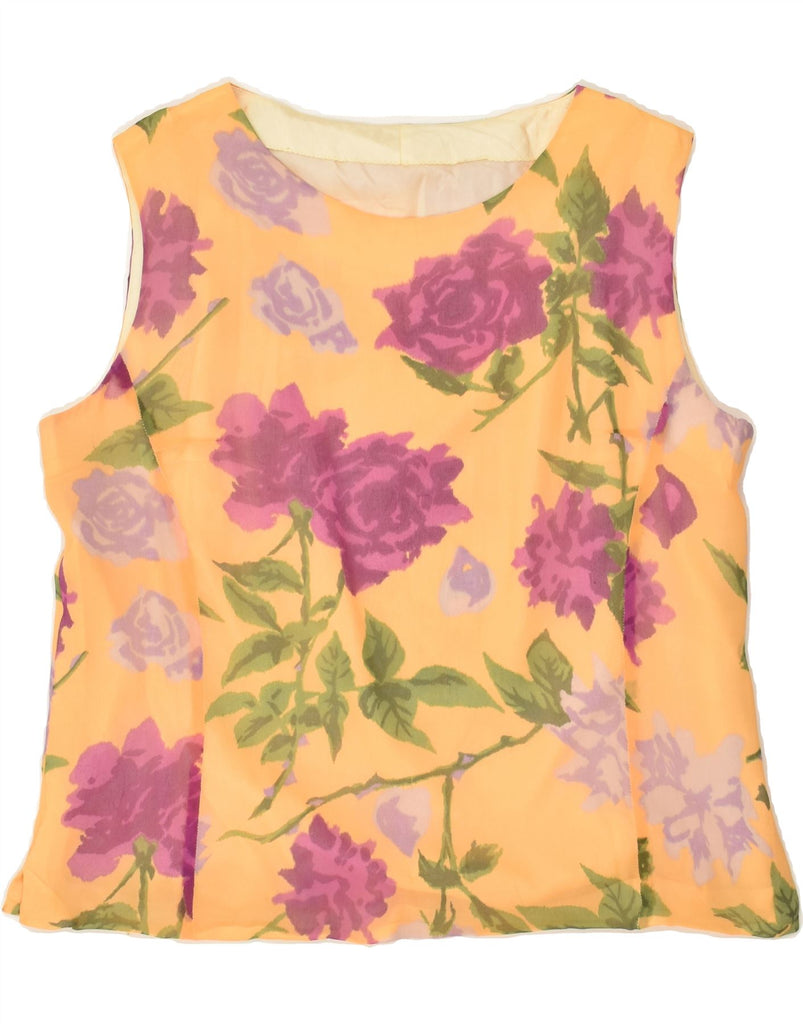 VINTAGE Womens Sleeveless Blouse Top UK 14 Large Yellow Floral | Vintage Vintage | Thrift | Second-Hand Vintage | Used Clothing | Messina Hembry 