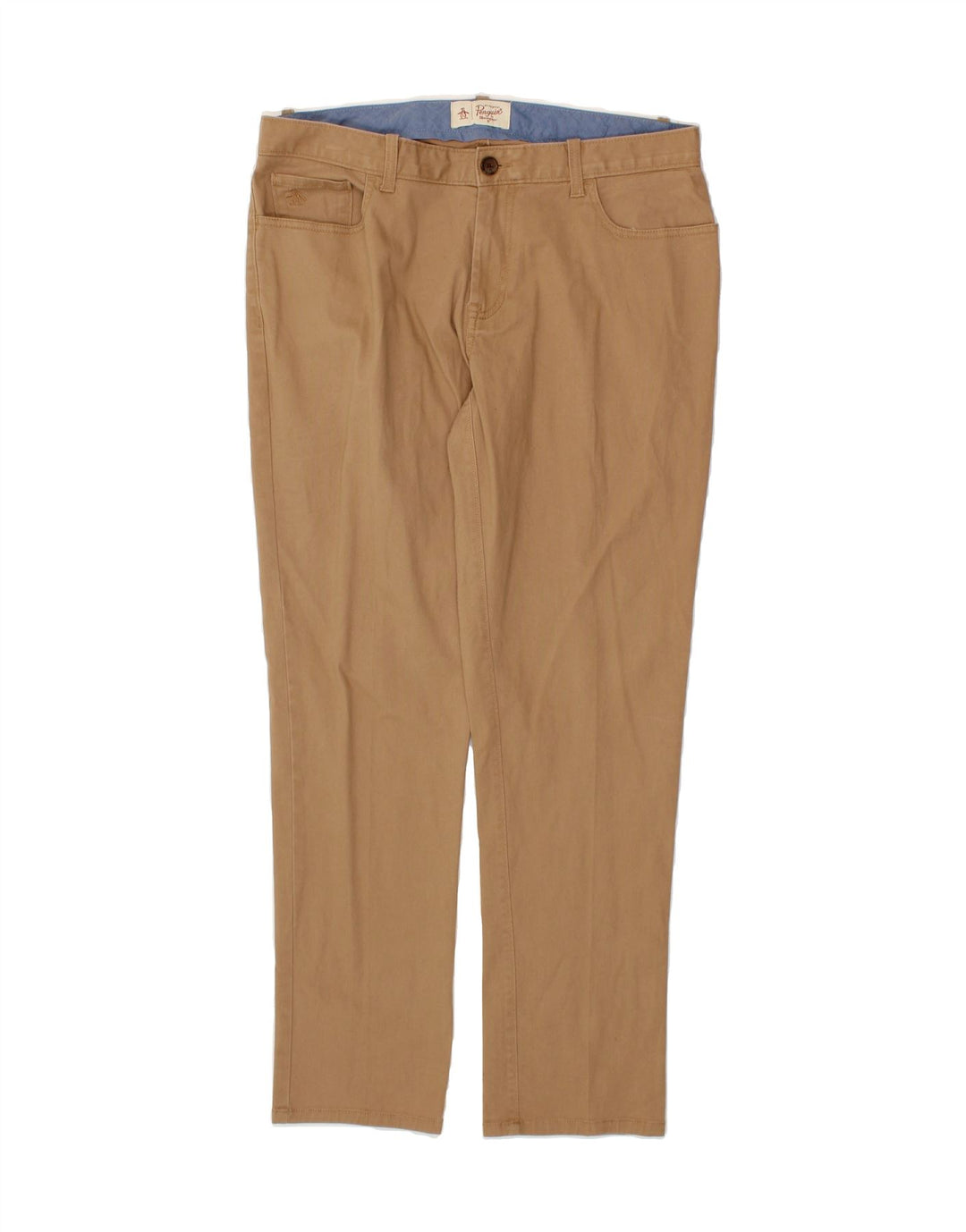 PENGUIN Mens Slim Casual Trousers W34 L32 Brown Cotton Vintage Penguin and Second-Hand Penguin from Messina Hembry 
