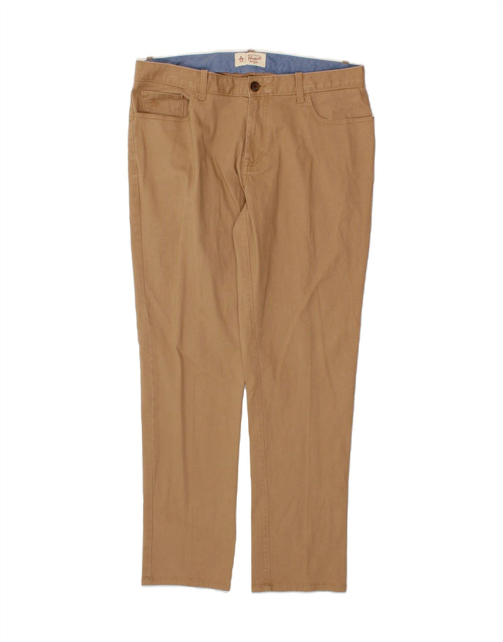 PENGUIN Mens Slim Casual Trousers W34 L32 Brown Cotton Vintage Penguin and Second-Hand Penguin from Messina Hembry 