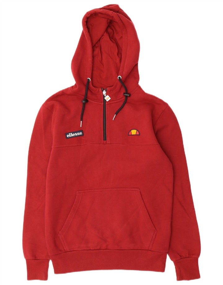 ELLESSE Mens Zip Neck Hoodie Jumper Small Red Cotton
