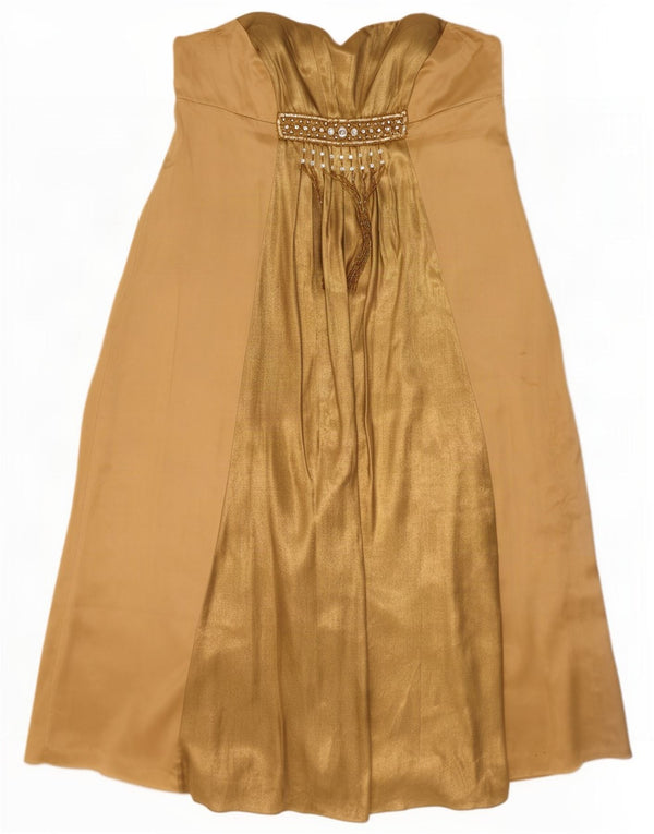 Monsoon Womens Strapless Dress UK 22 3XL Gold Colourblock Silk