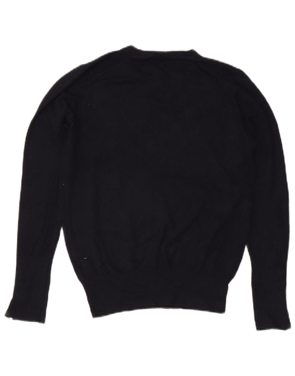 Zara Womens Crop Crew Neck Jumper Sweater UK 12 Medium Navy Blue Viscose