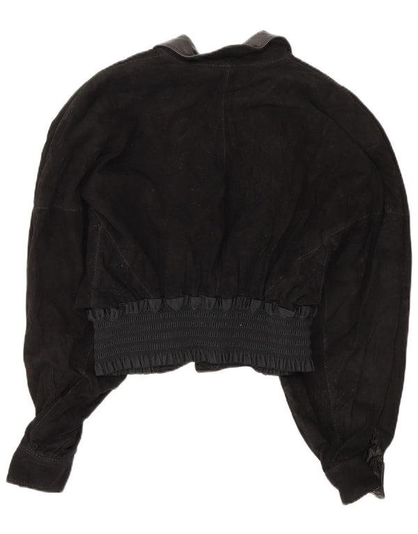 VINTAGE Womens Crop Suede Jacket UK 10 Small Black