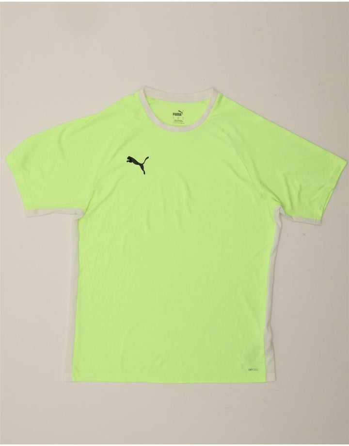 PUMA Mens T-Shirt Top Large Green Colourblock Polyester Vintage Puma and Second-Hand Puma from Messina Hembry 
