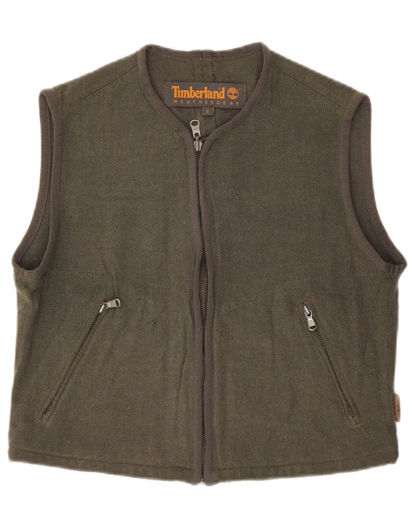 Timberland Womens Crop Sleeveless Cardigan Sweater UK 10 Small Khaki Wool