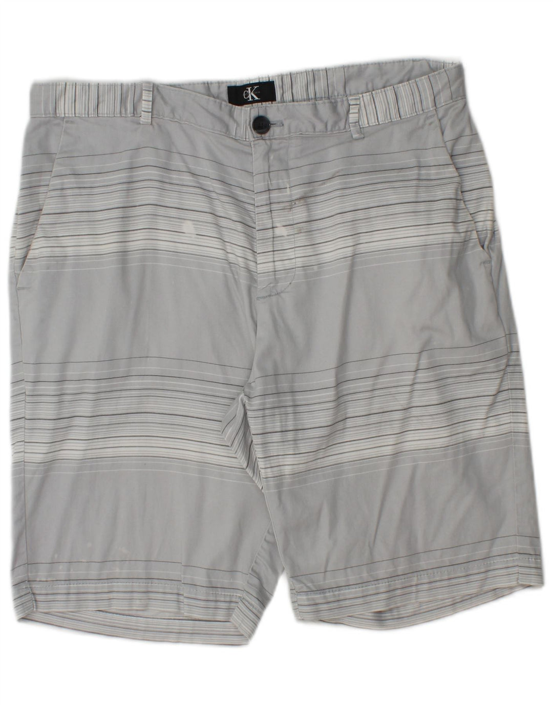 Calvin Klein Mens Chino Shorts W34 Large Grey Striped Cotton
