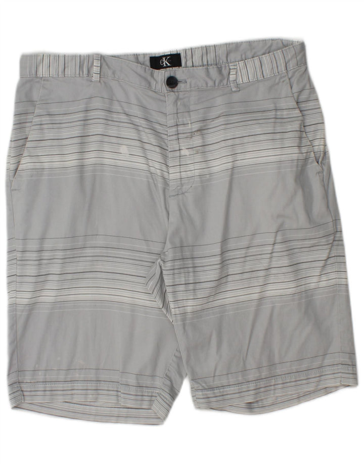 Calvin Klein Mens Chino Shorts W34 Large Grey Striped Cotton