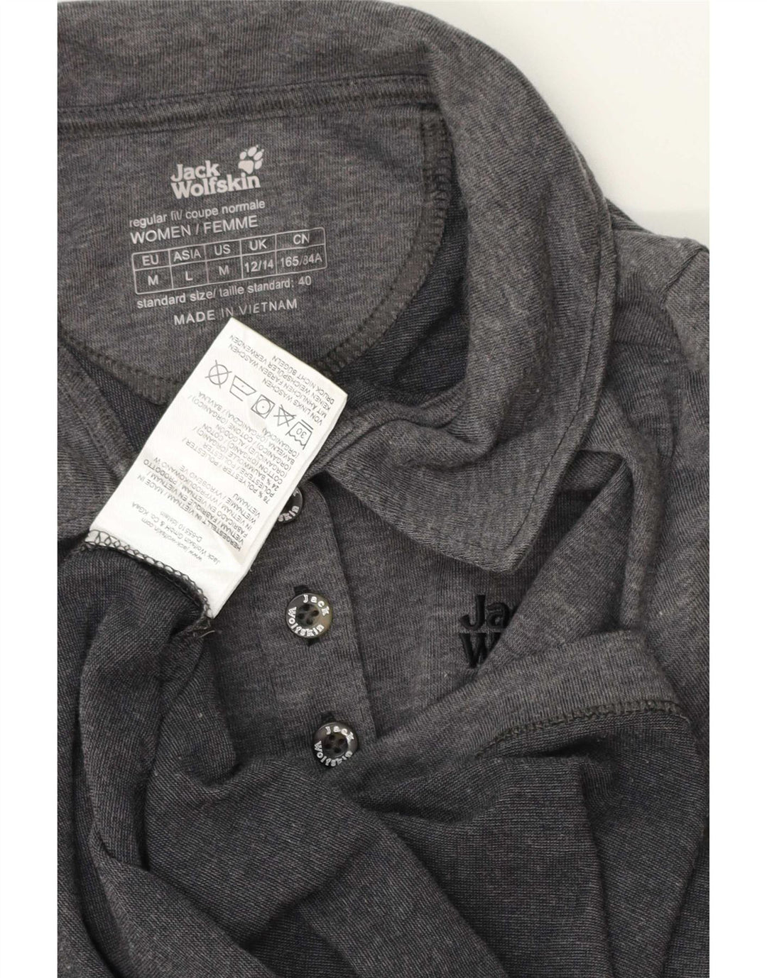 Jack Wolfskin Womens Polo Shirt UK 12/14 Medium Grey Flecked Polyester