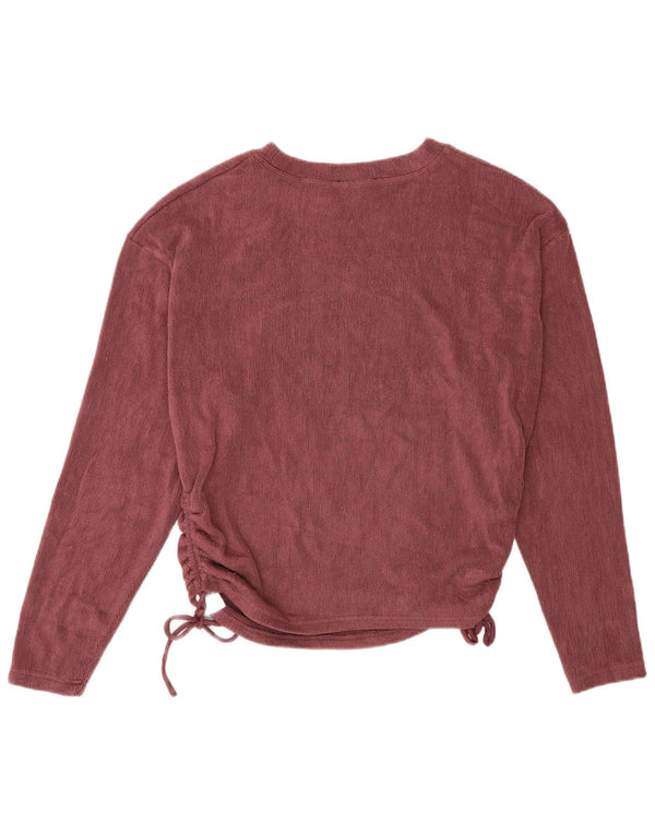 Zara Womens Velour Top Long Sleeve UK 14 Medium Burgundy Polyester