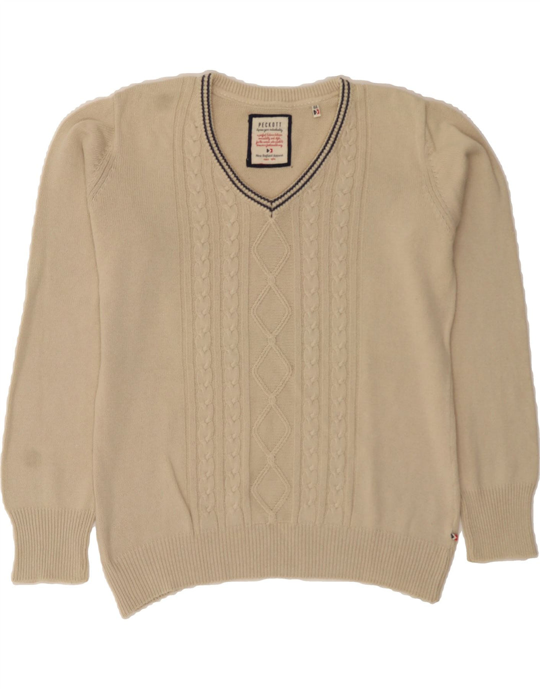 PECKOTT Womens V-Neck Jumper Sweater EU 44 XL Beige Argyle/Diamond Vintage Peckott and Second-Hand Peckott from Messina Hembry 