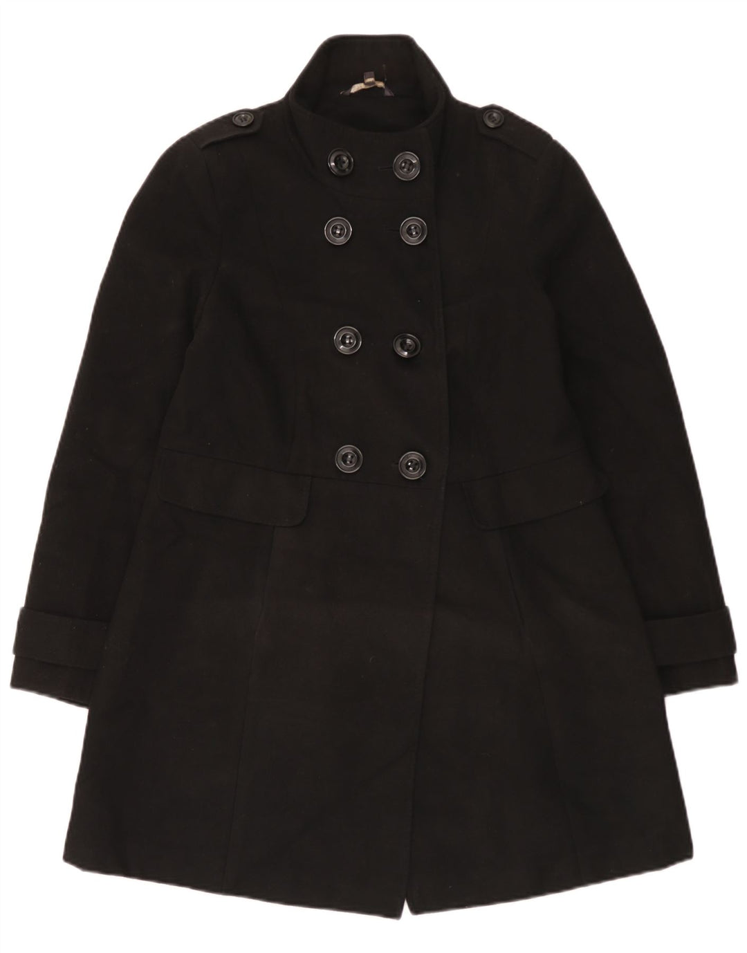 Marks & Spencer Womens Double Breasted Coat UK 12 Medium Black Polyester