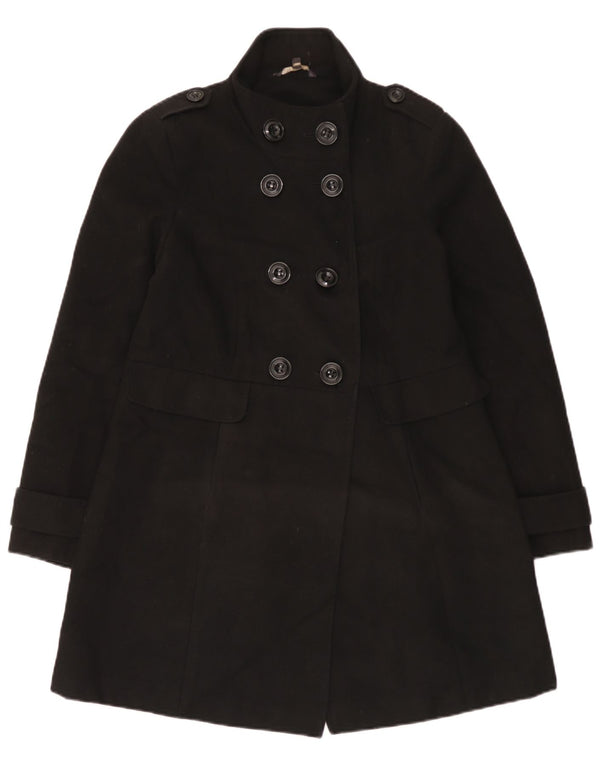 Marks & Spencer Womens Double Breasted Coat UK 12 Medium Black Polyester