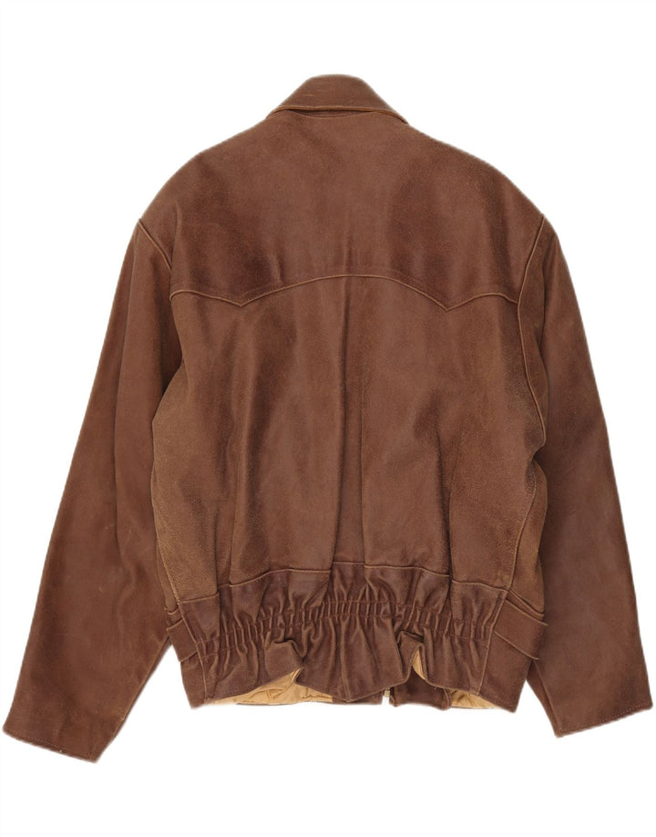 Vintage Womens Leather Jacket UK 20 2XL Brown