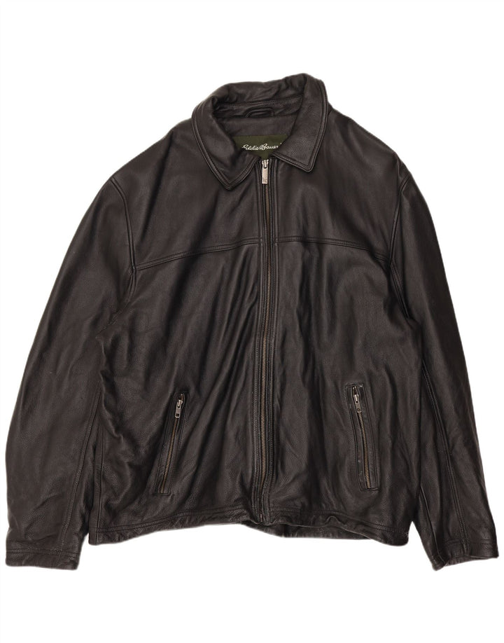 Eddie Bauer Mens Leather Jacket UK 42 XL Black Leather