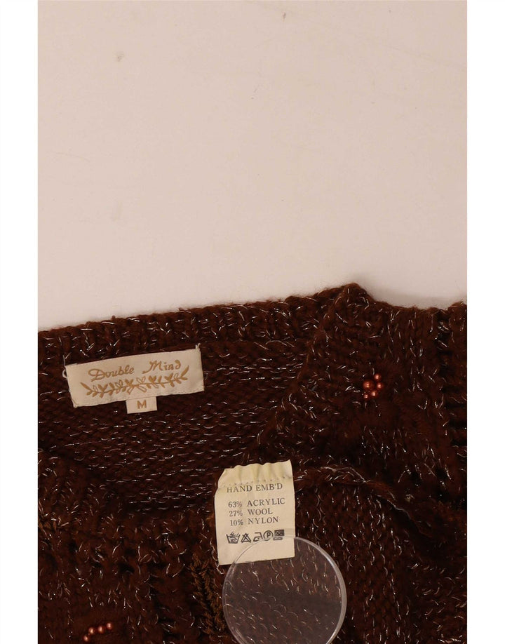 Vintage Womens Crew Neck Jumper Sweater UK 14 Medium Brown Patchwork