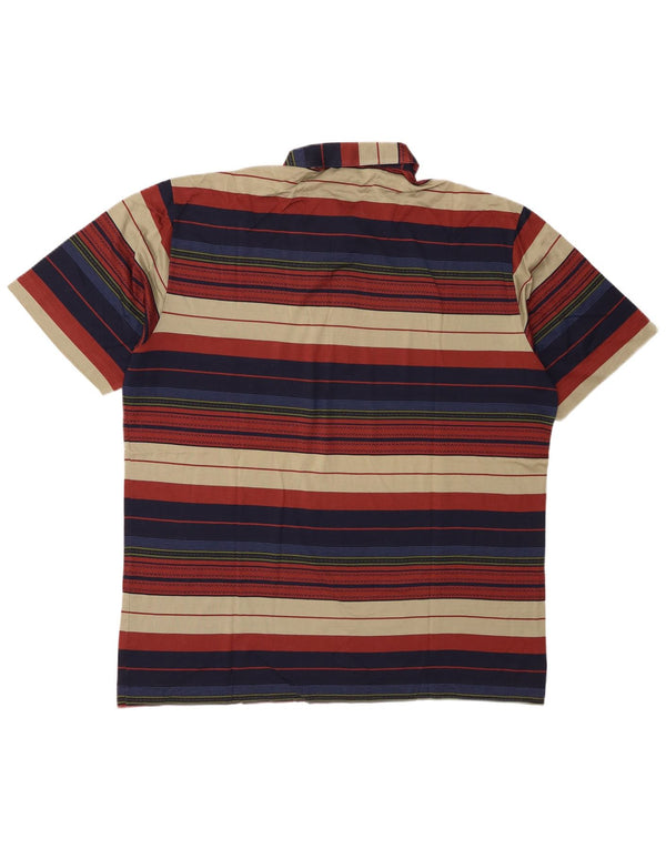 Vintage Mens Polo Shirt Large Multicoloured Striped Cotton