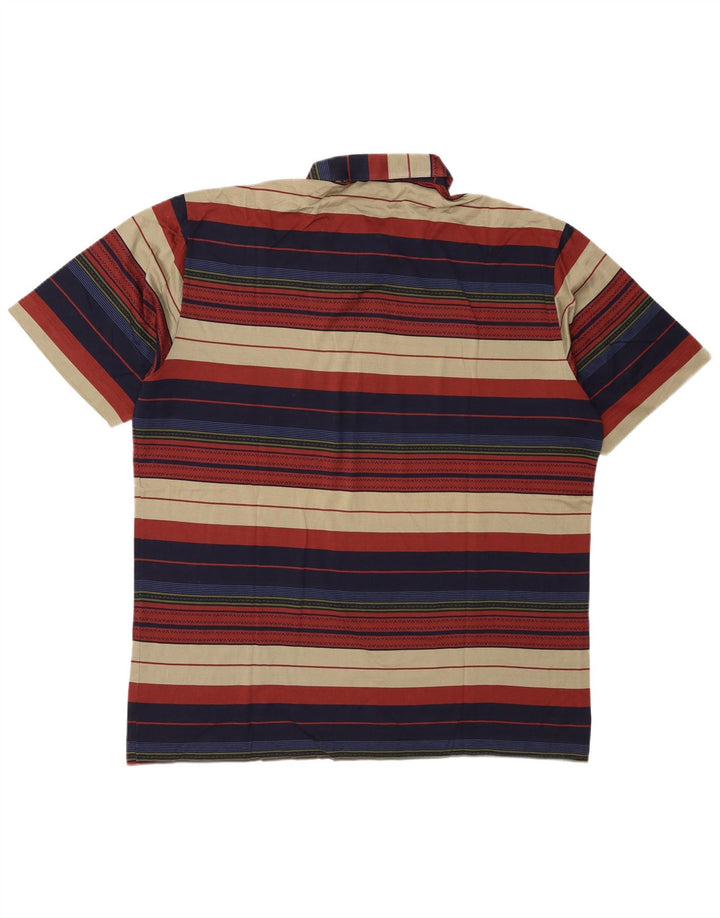 Vintage Mens Polo Shirt Large Multicoloured Striped Cotton