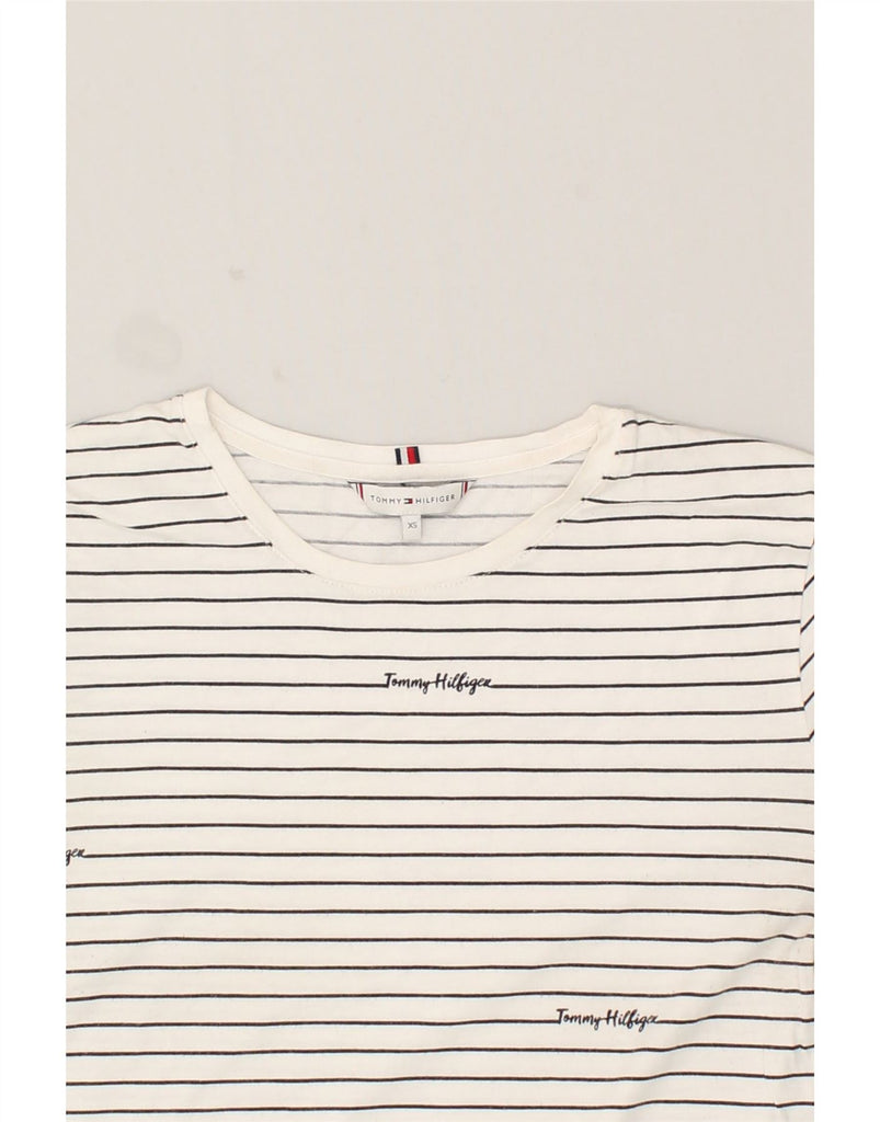 TOMMY HILFIGER Womens T-Shirt Top UK 6 XS White Striped Cotton | Vintage Tommy Hilfiger | Thrift | Second-Hand Tommy Hilfiger | Used Clothing | Messina Hembry 