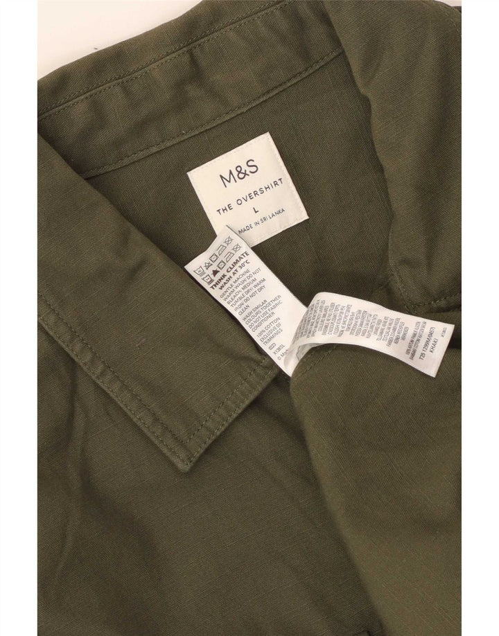 Marks & Spencer Mens Overshirt Shirt Large Khaki Cotton