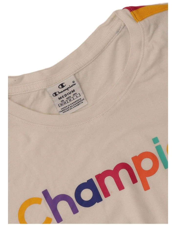 Champion Womens Graphic T-Shirt Top UK 12 Medium White Striped