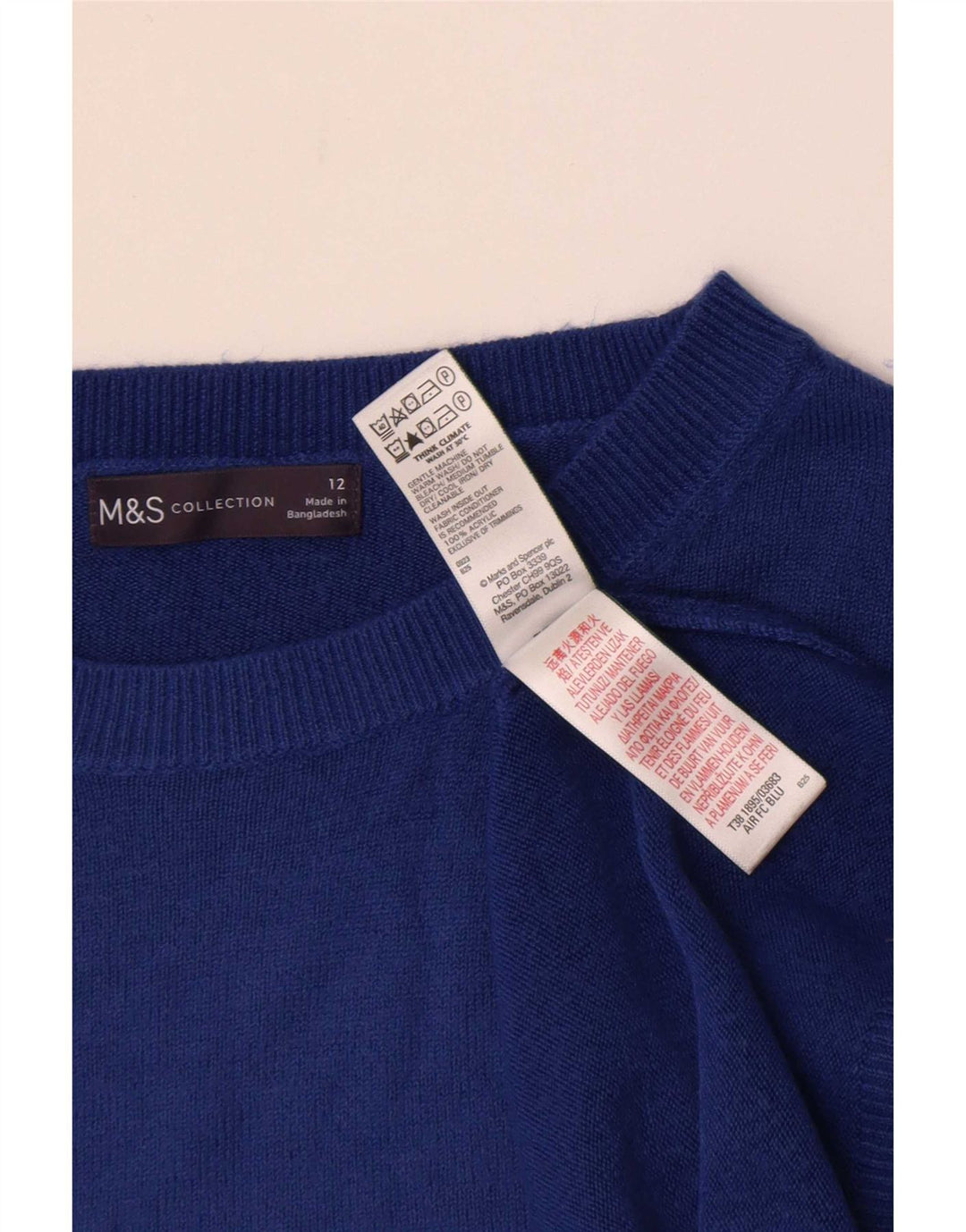 Marks & Spencer Womens Boat Neck Jumper Sweater UK 12 Medium Blue Acrylic