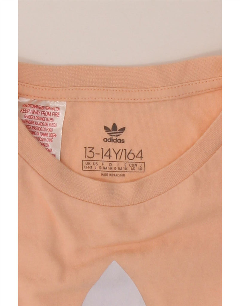 ADIDAS Girls Graphic T-Shirt Top 13-14 Years Orange Cotton Vintage Adidas and Second-Hand Adidas from Messina Hembry 