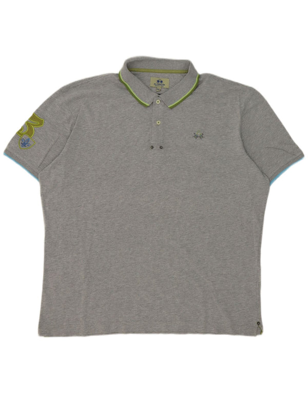 La Martina Mens Graphic Polo Shirt 3XL Grey Striped Cotton