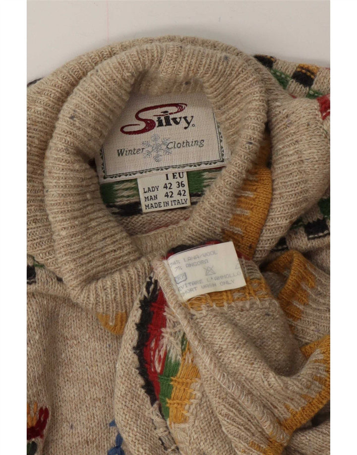 Silvy Womens Roll Neck Jumper Sweater IT 42 Medium Beige Geometric Novelty