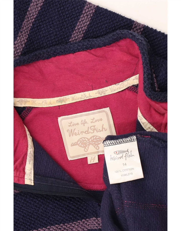 Weird Fish Womens 1/4 Zip Sweatshirt Jumper UK 14 Medium Navy Blue Striped
