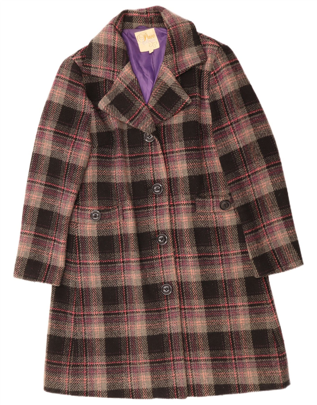 Paco Womens Overcoat UK 18 XL Multicoloured Plaid Polyester