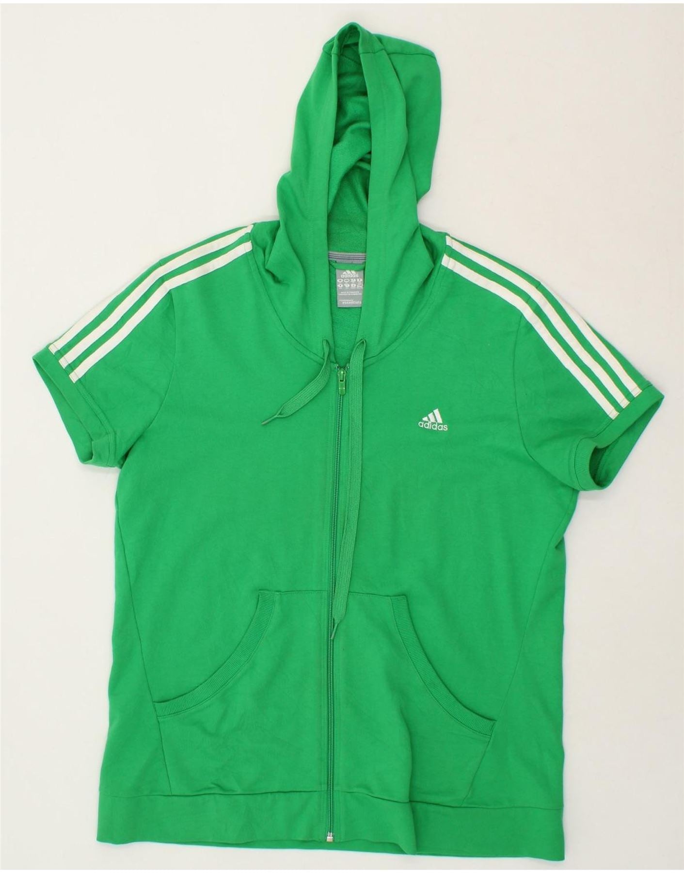 ADIDAS Womens Short Sleeve Zip Hoodie Sweater UK 22 3XL Green Cotton Vintage Second Hand Clothing Online Messina Hembry