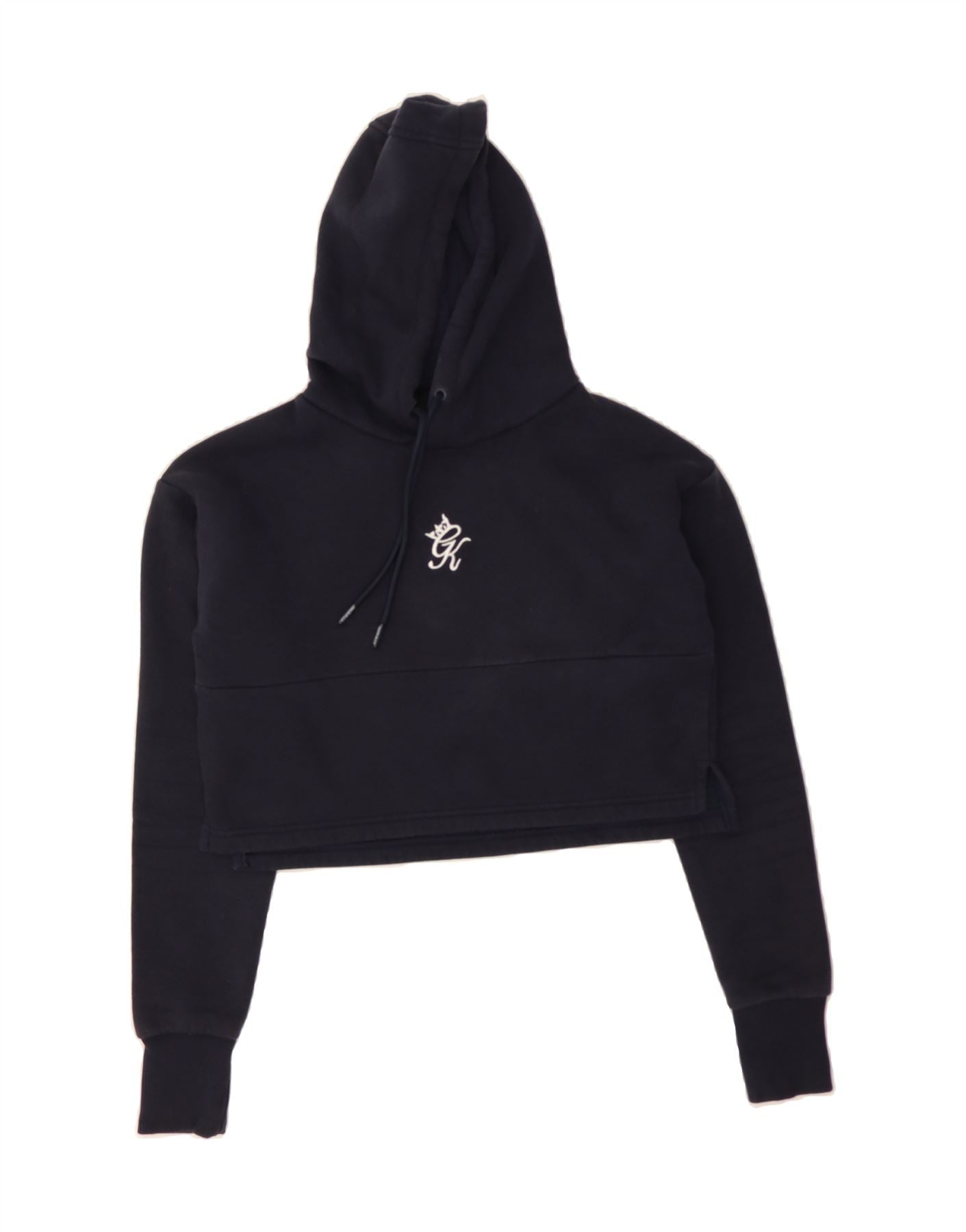 GYM KING Womens Crop Hoodie Jumper UK Small Navy Blue Cotton