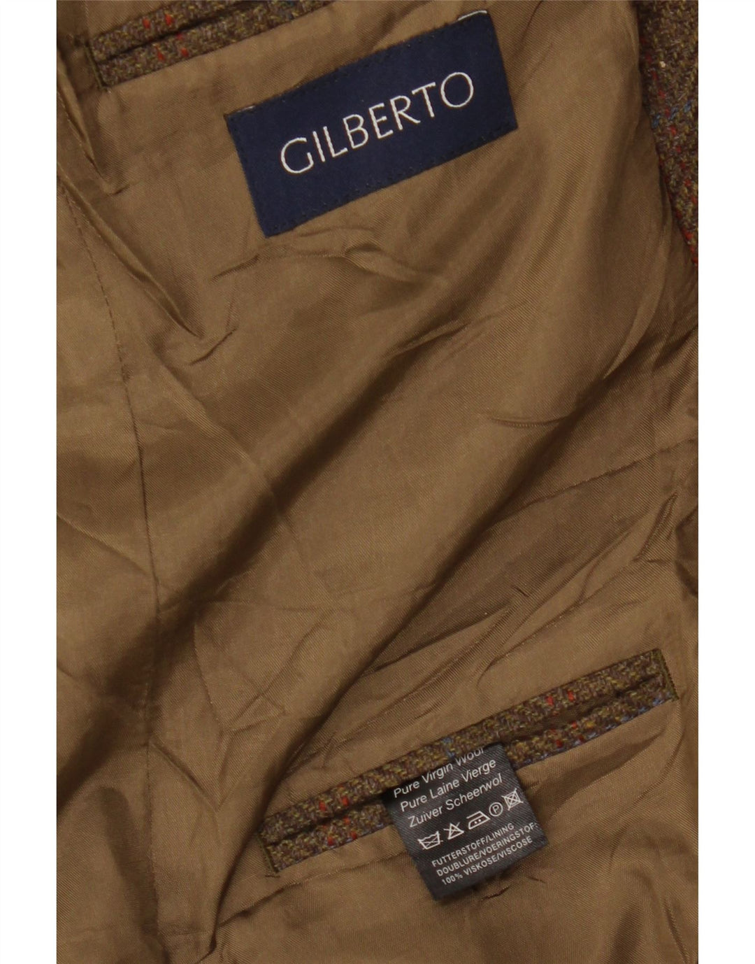 Gilberto Mens 3 Button Blazer Jacket UK 40 Large Brown Check Virgin Wool