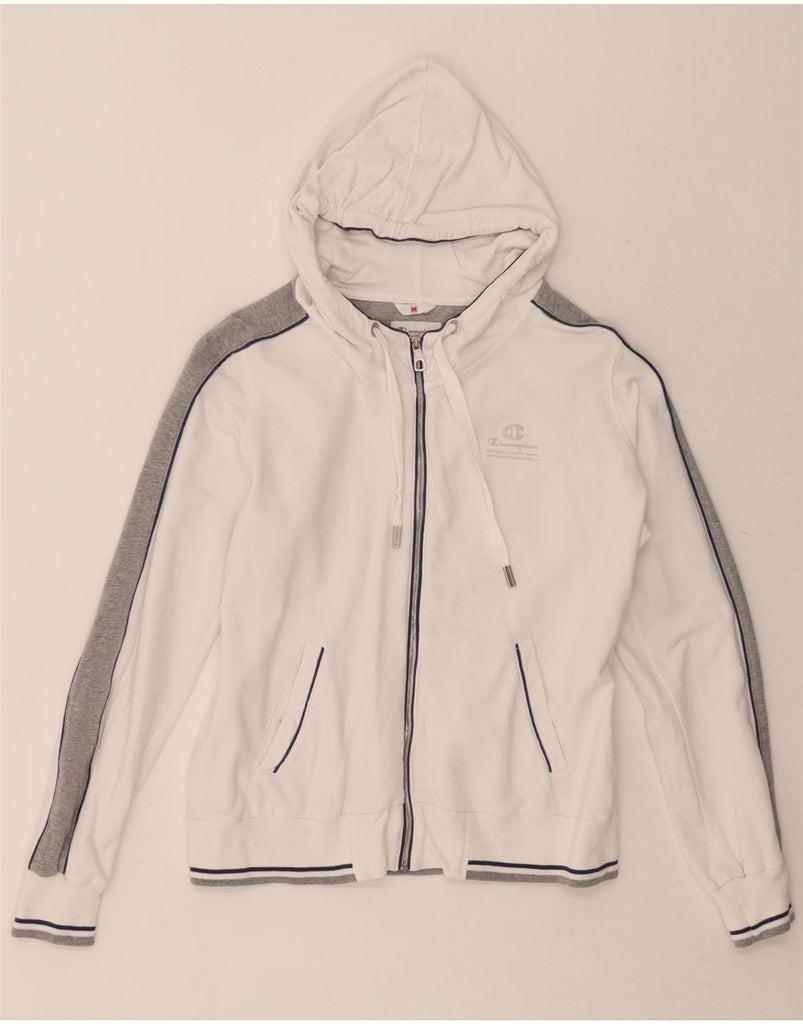 CHAMPION Womens Zip Hoodie Sweater UK 14 Medium Off White Colourblock Vintage Champion and Second-Hand Champion from Messina Hembry 