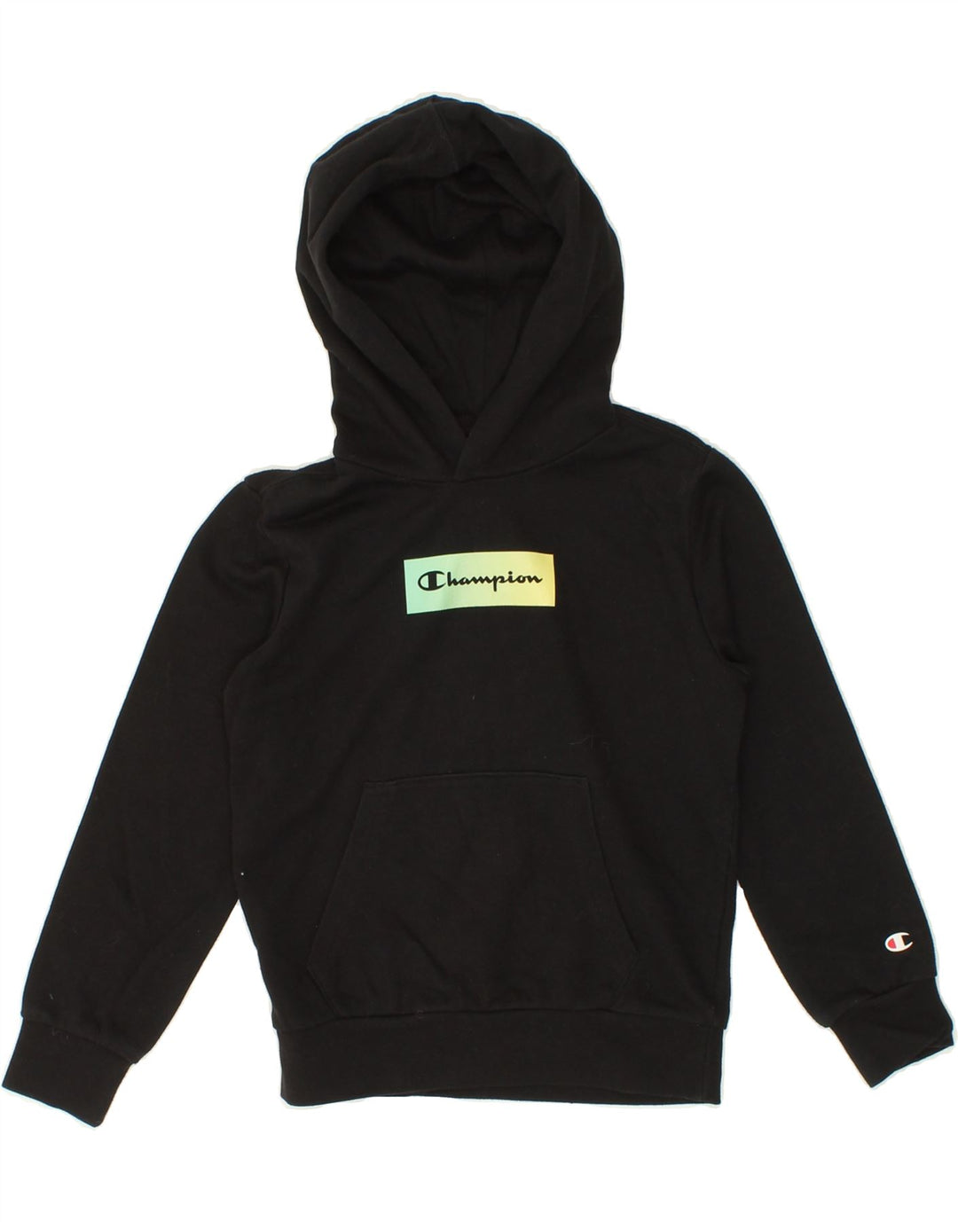 CHAMPION Boys Graphic Hoodie Jumper 7-8 Years Small Black Vintage Champion and Second-Hand Champion from Messina Hembry 