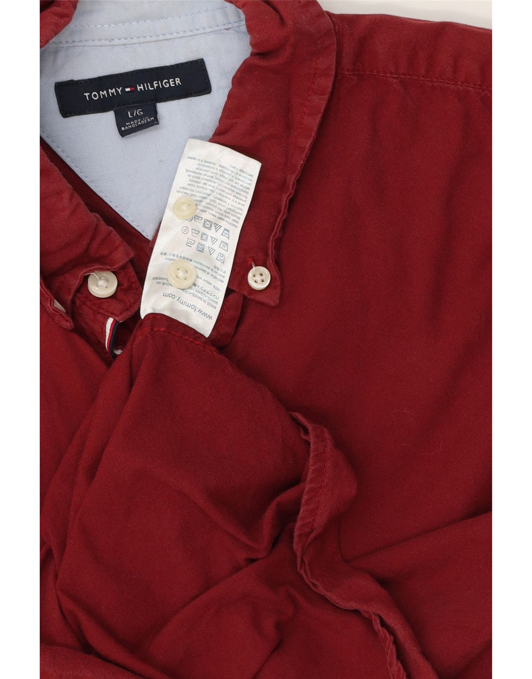TOMMY HILFIGER Mens Shirt Large Burgundy Cotton