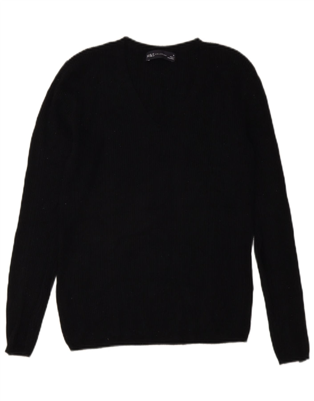 Marks & Spencer Womens V-Neck Jumper Sweater UK 10 Small Black Viscose