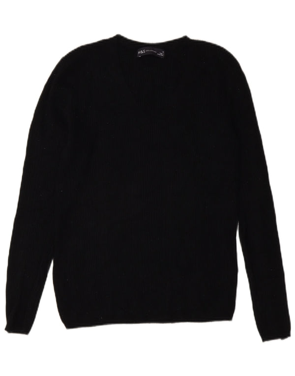 Marks & Spencer Womens V-Neck Jumper Sweater UK 10 Small Black Viscose