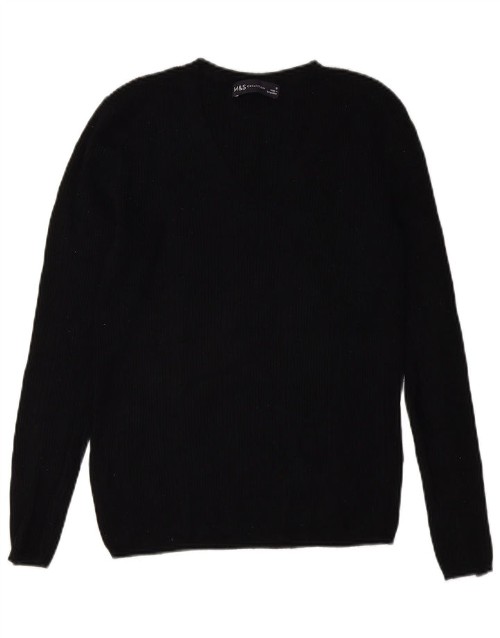 Marks & Spencer Womens V-Neck Jumper Sweater UK 10 Small Black Viscose