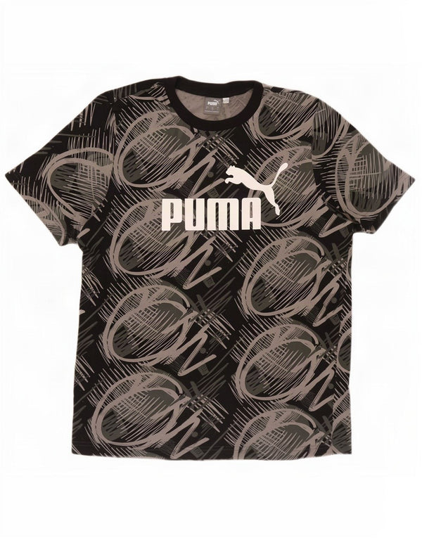 Puma Mens Abstract Pattern Graphic T-Shirt Top Large Black Cotton